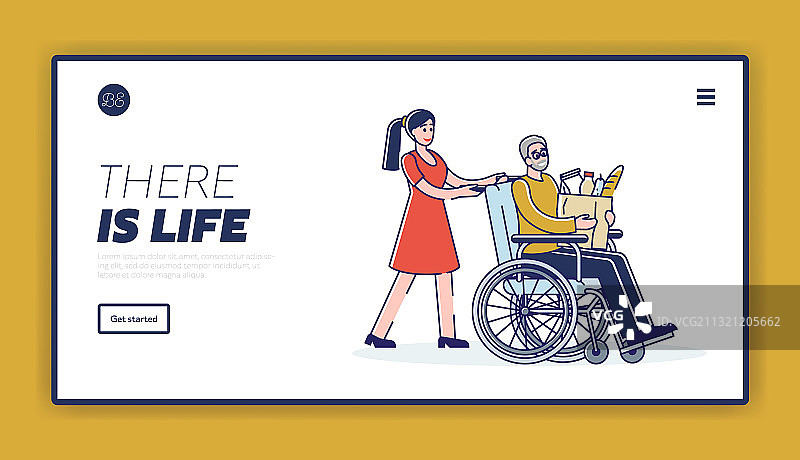 帮助轮椅老人的志愿女孩图片素材