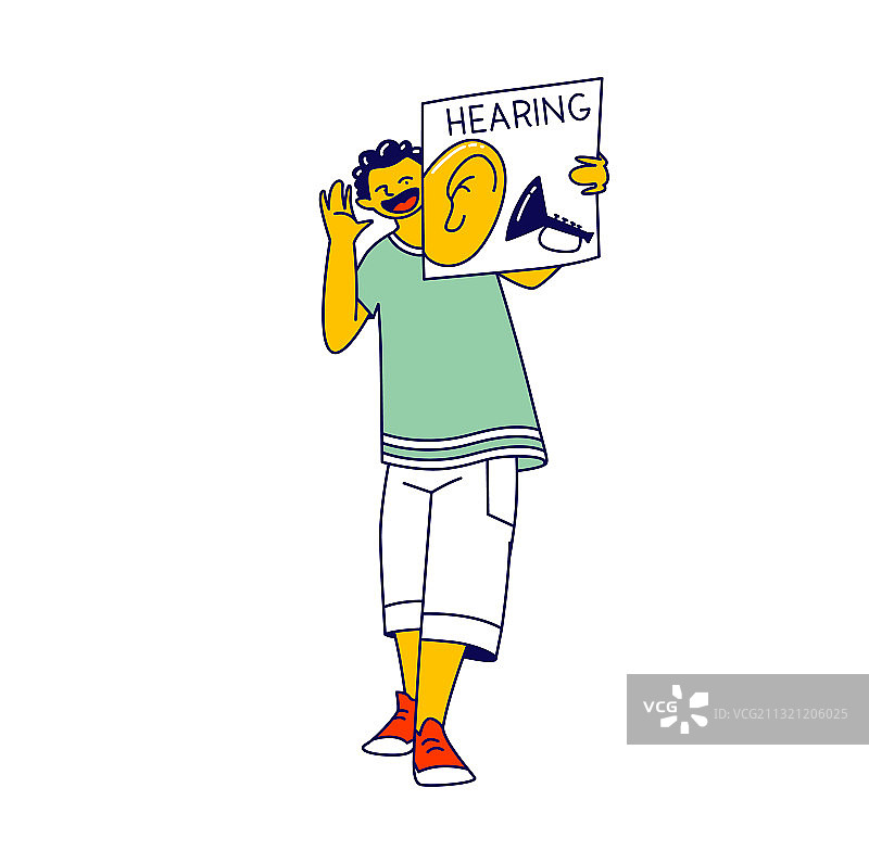 快乐的男孩拿着带耳朵的卡片图片素材