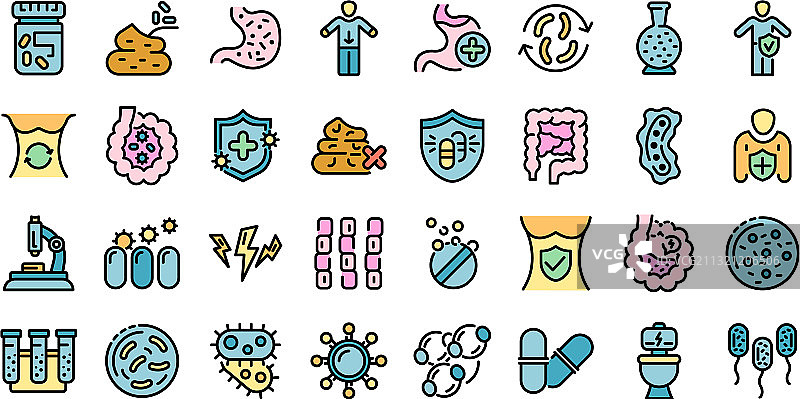 益生菌扁平图标集图片素材