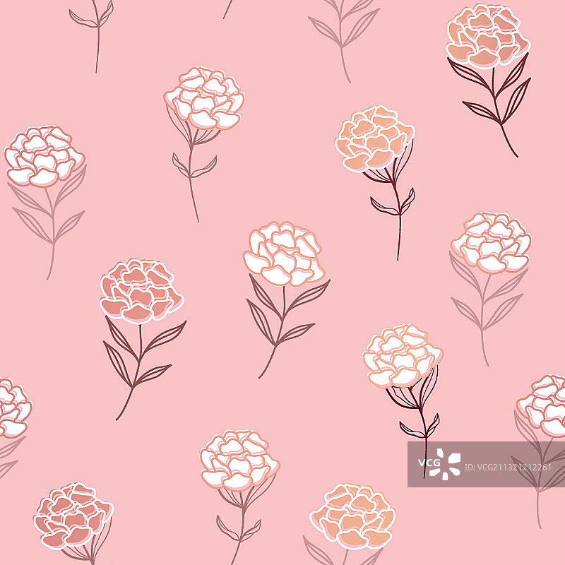 粉红色无缝背景上美丽的玫瑰金牡丹图片素材