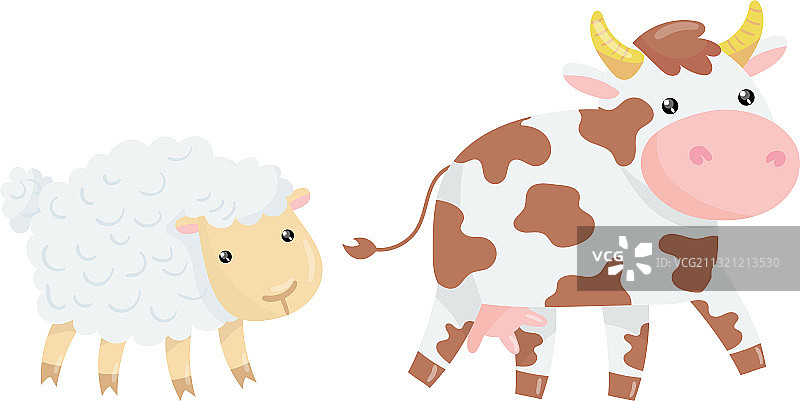 农场动物绵羊和有角牛图片素材