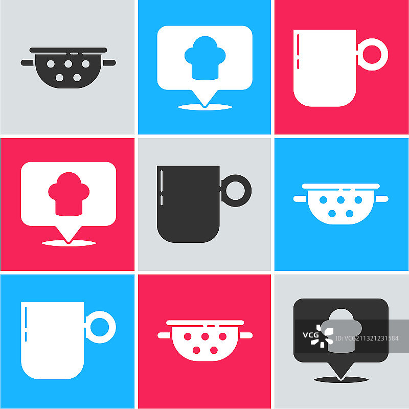 厨房漏勺厨师帽与位置图标合集图片素材