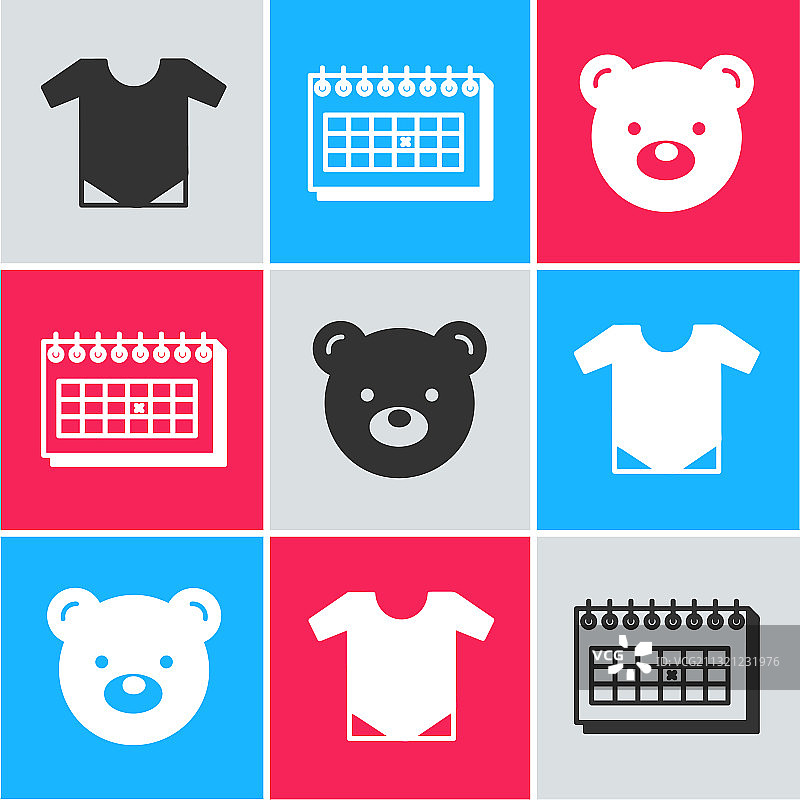 连体衣日历和泰迪熊毛绒玩具套装图片素材