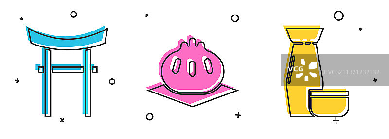 日式门、格鲁吉亚饺子与砧板图片素材