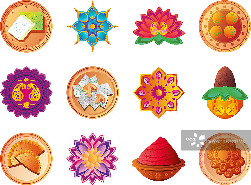 排灯节精美风格图标设计图片素材