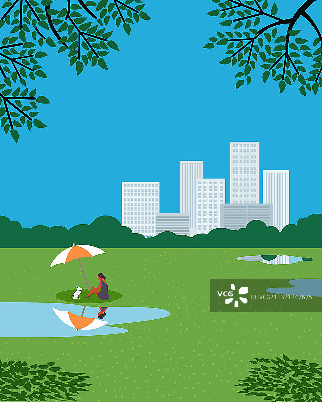 在城市花园休息扁平彩色海报图片素材