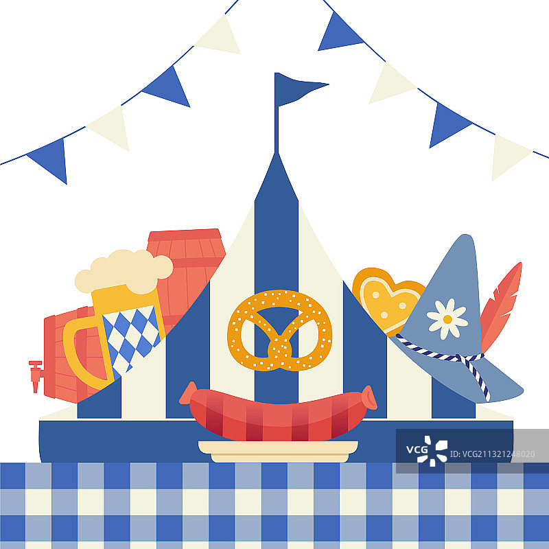 手绘慕尼黑啤酒节扁平风格图标图片素材