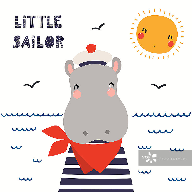 可爱的水手河马图片素材