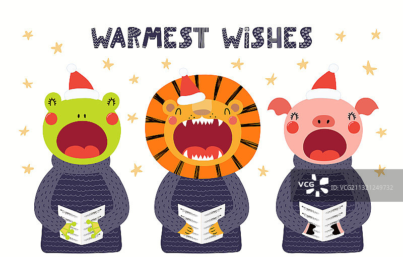 可爱的唱歌动物圣诞贺卡图片素材