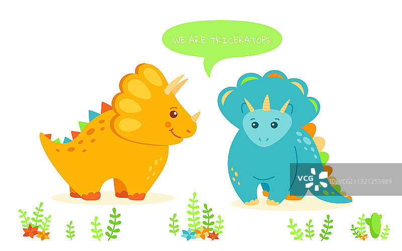 三角龙恐龙对话气泡鲜花图片素材