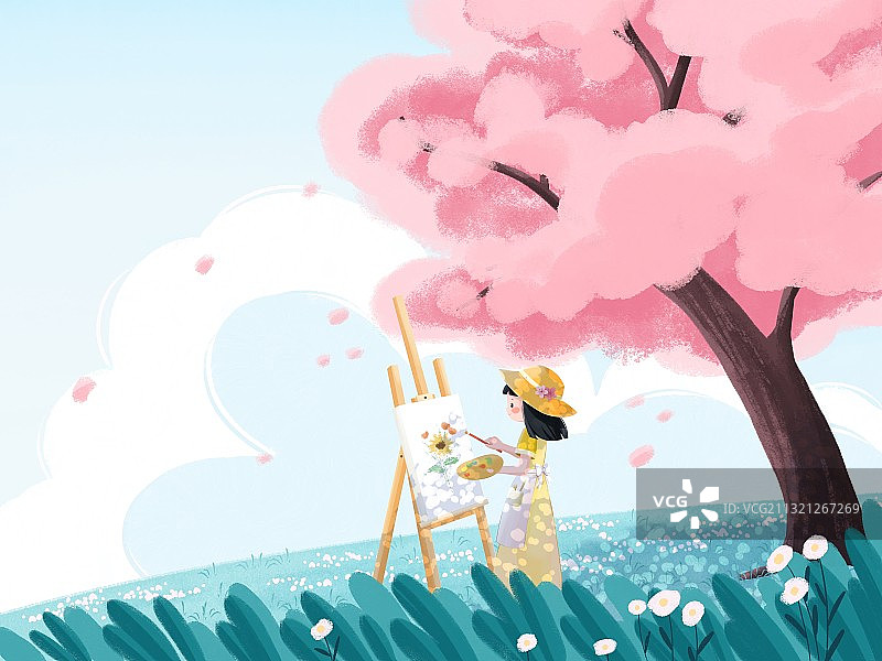 春天樱花可爱插画图片素材