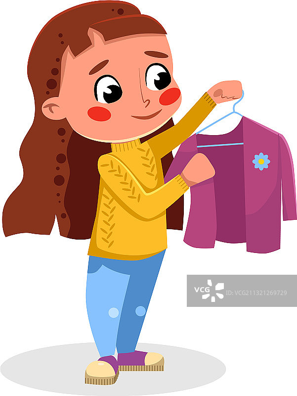 可爱的女孩在衣架上晾衣服儿童图片素材