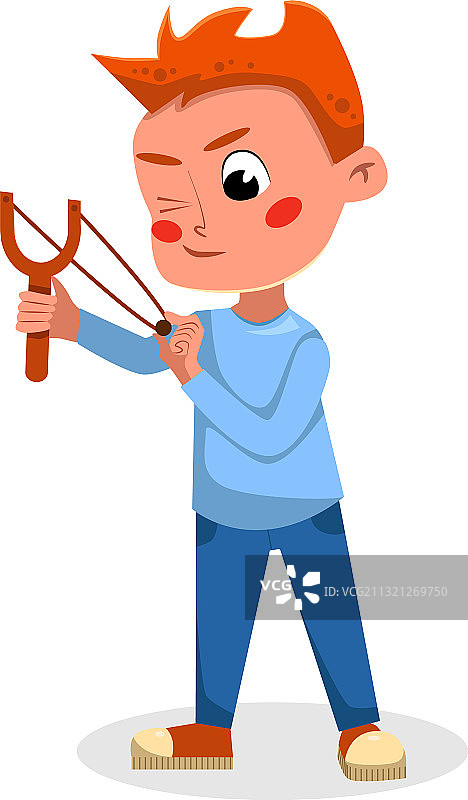 欺凌男孩用弹弓射击图片素材