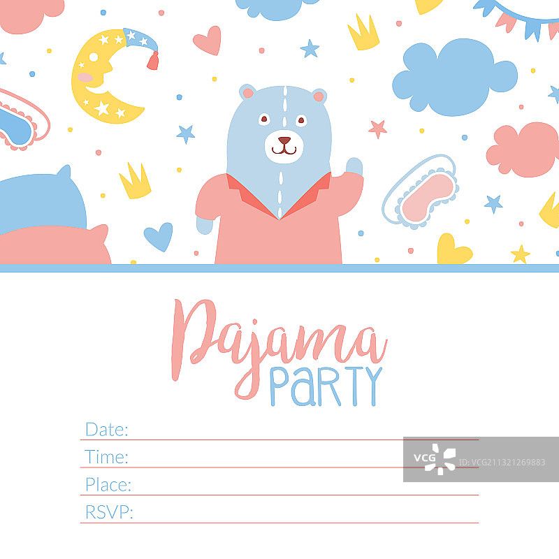 儿童睡衣派对邀请卡模板图片素材