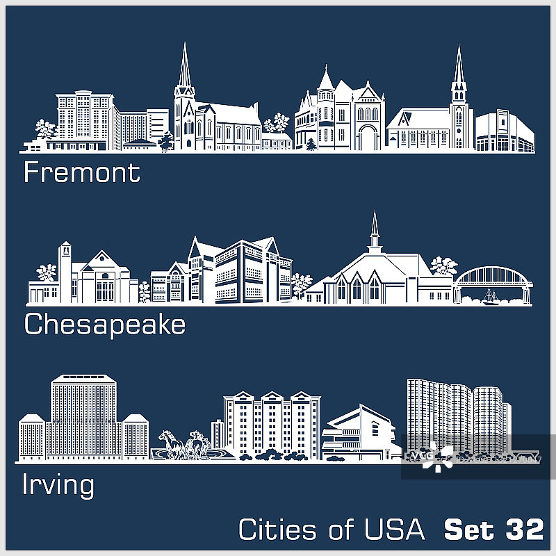 美国城市：弗里蒙特、切萨皮克、欧文图片素材