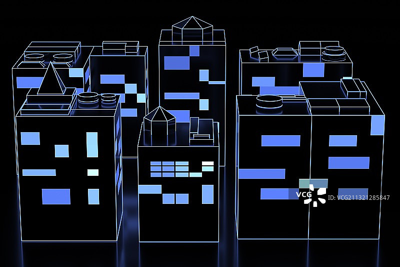 3D渲染的发光线条建筑图片素材