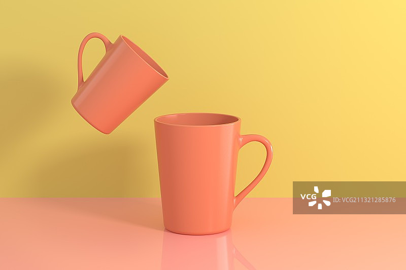 3D渲染的小清新杯子咖啡杯盘子组合图片素材