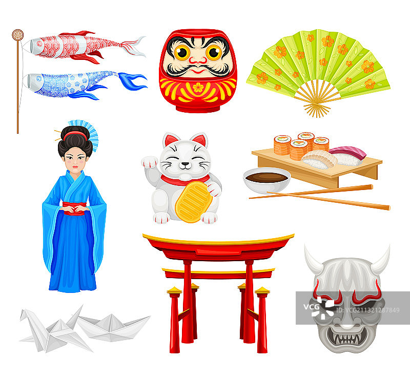 日本符号、折纸和艺伎图片素材