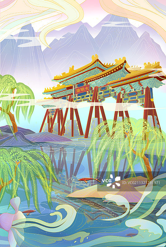 国潮城市济南大明湖图片素材