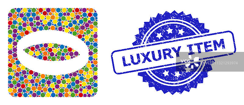 奢侈品橡胶印章和彩色马赛克金色图片素材
