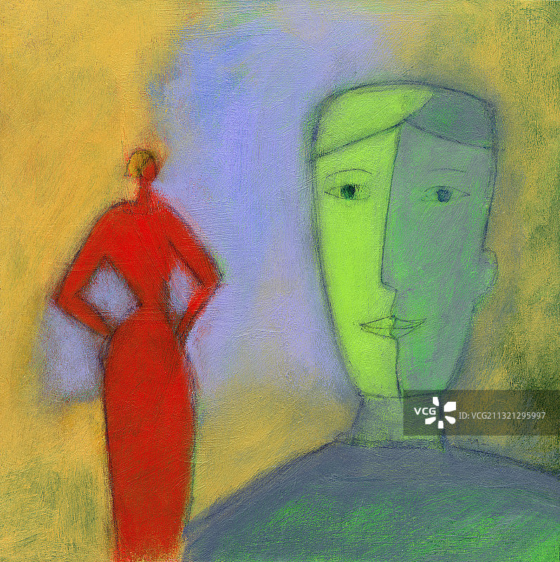 人物肖像与红色背景女性插画图片素材