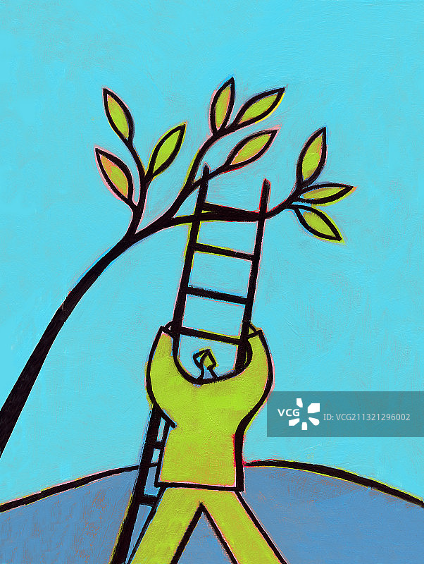 爬梯子的男人（插画）图片素材