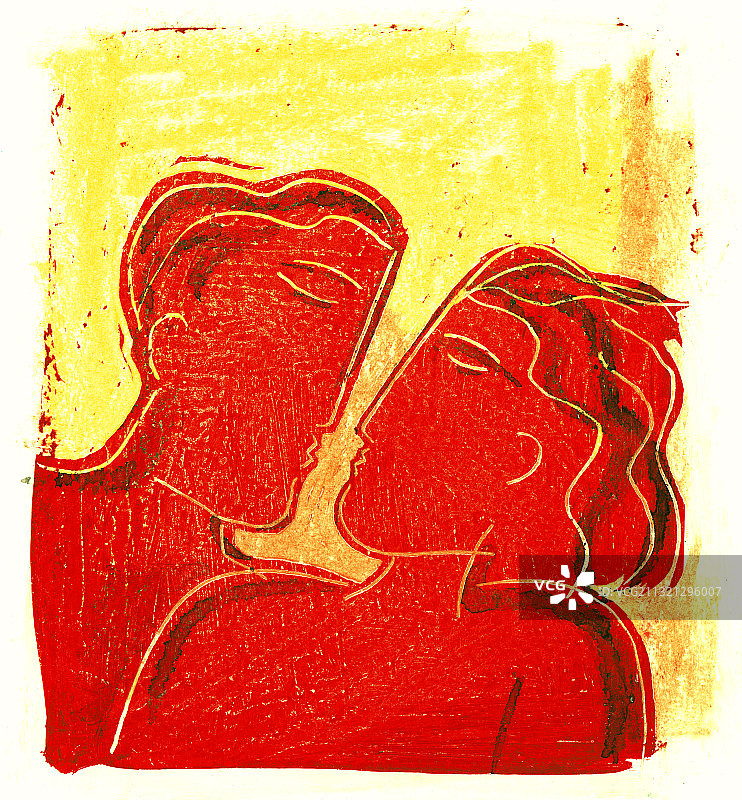 红色面对面异性恋情侣插画图片素材