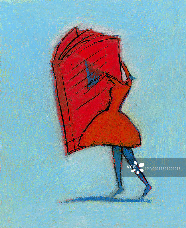 拿着红色书本做报纸的女人插画图片素材