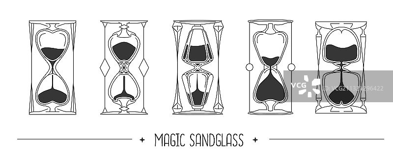 带有不同沙漏的巫术卡片图片素材