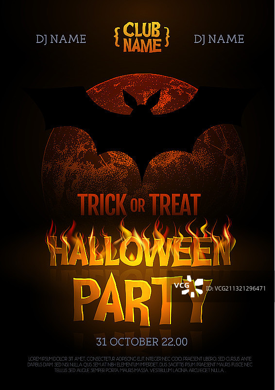 万圣节迪斯科派对海报与燃烧的字母图片素材