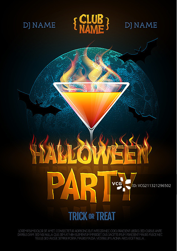万圣节迪斯科派对海报与燃烧的字母图片素材