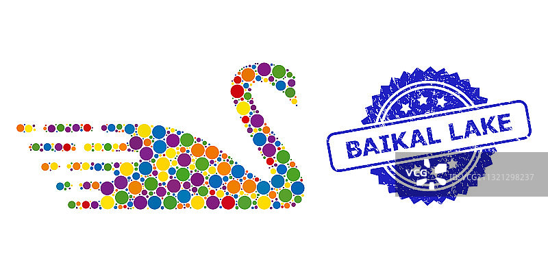 贝加尔湖印章和彩色天鹅拼贴图片素材