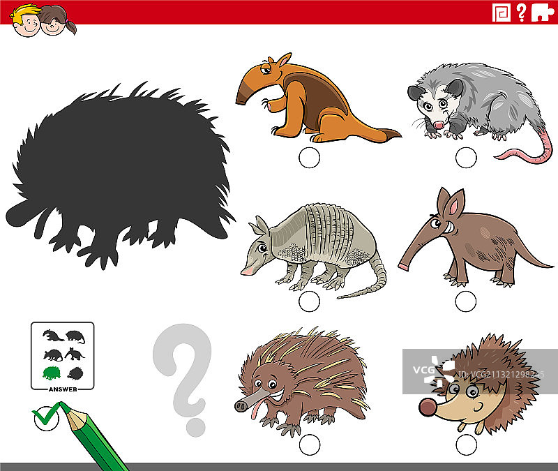 卡通野生动物影子配对图片素材