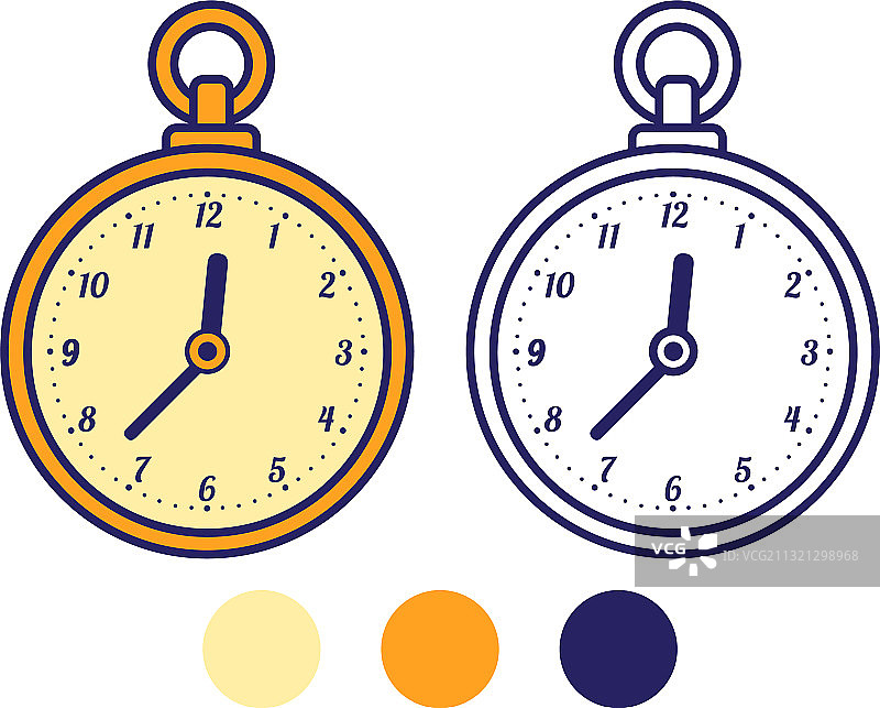 儿童怀表涂色书线稿图片素材