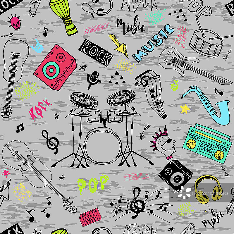 手绘摇滚和流行音乐主题图片素材