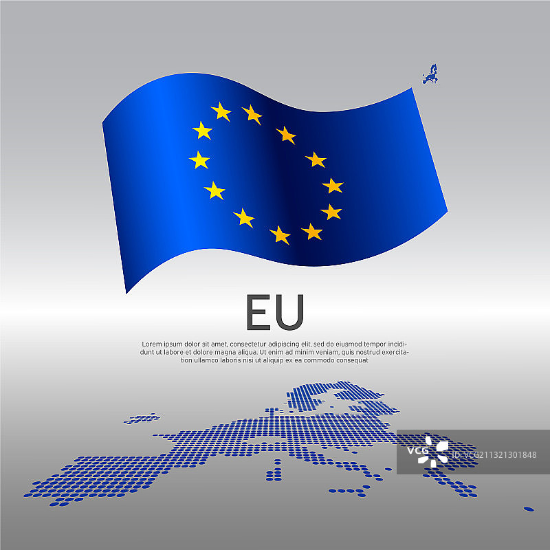 浅色背景上的欧盟波浪旗帜和马赛克地图图片素材