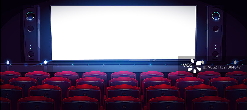 带有白色屏幕的空电影院大厅图片素材