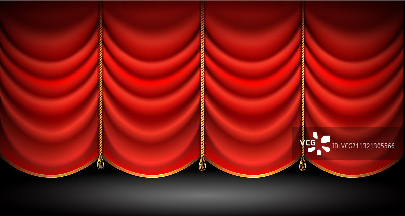 带金色绳索的关闭红色窗帘图片素材