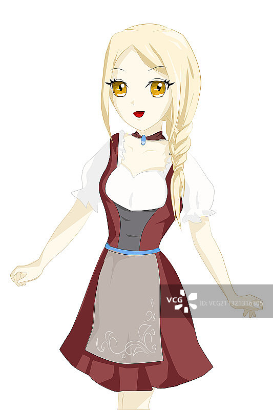 穿着红色服装的黄头发棕色眼睛女孩图片素材