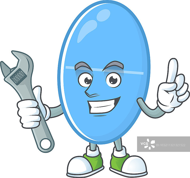修理破损机器的蓝色胶囊机械师吉祥物图片素材