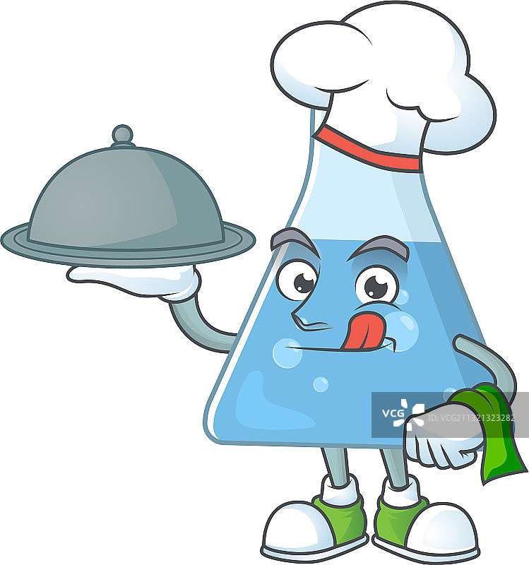 戴帽子和托盘的蓝色化学瓶厨师图片素材