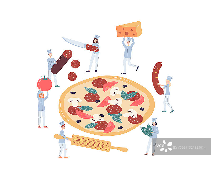 厨师烹饪巨型披萨（卡通厨师）图片素材