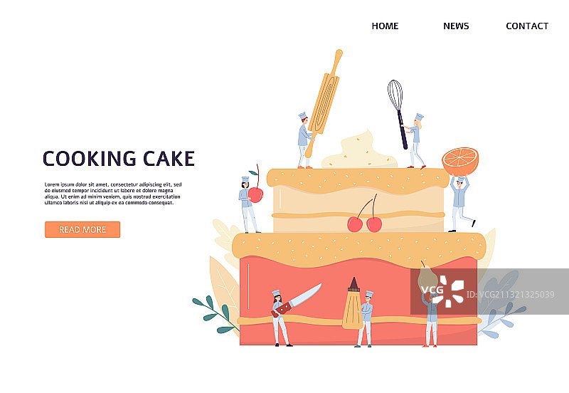 烹饪蛋糕banner：小小厨师团队烘焙巨型蛋糕图片素材
