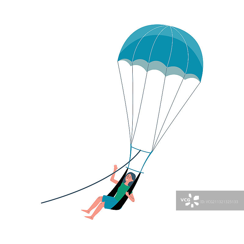享受滑翔伞飞行的卡通女性角色图片素材