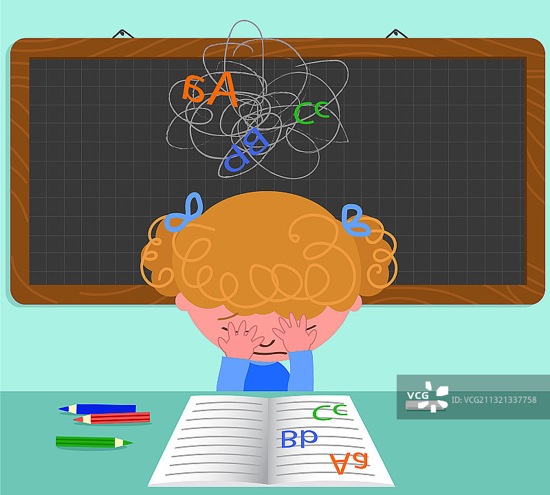 在学校悲伤哭泣的诵读困难女孩图片素材