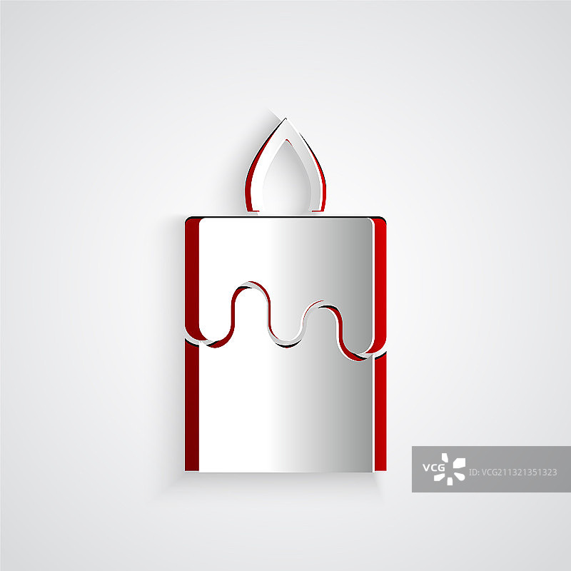 灰色背景上的剪纸燃烧的蜡烛图标图片素材