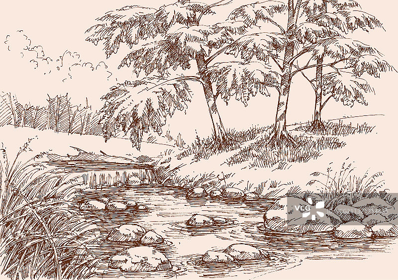 高山河流瀑布景观图片素材