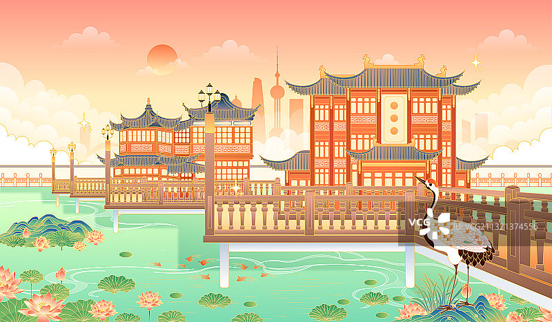 上海豫园城隍庙景区矢量插画图片素材