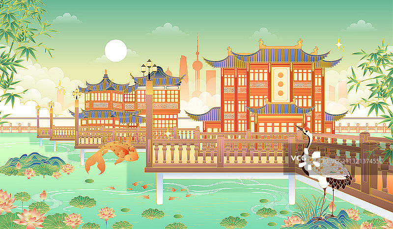 上海豫园城隍庙景区矢量插画图片素材