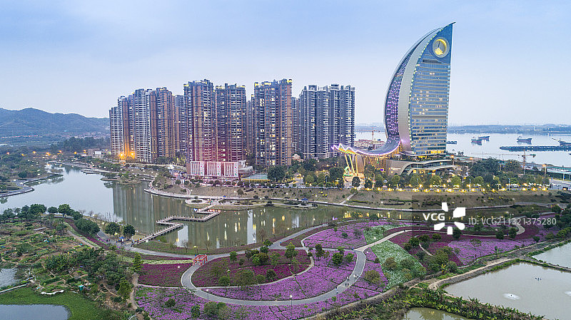 佛山市高明区西江新城夜色图片素材